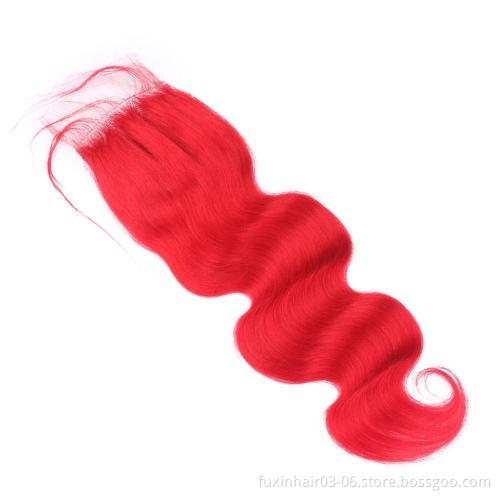 Wine Human Hair Weave Bundles with Closure Extension Red Hair Fuxin Brazilian Remy Hair WEAVING Machine Double Weft >=20%